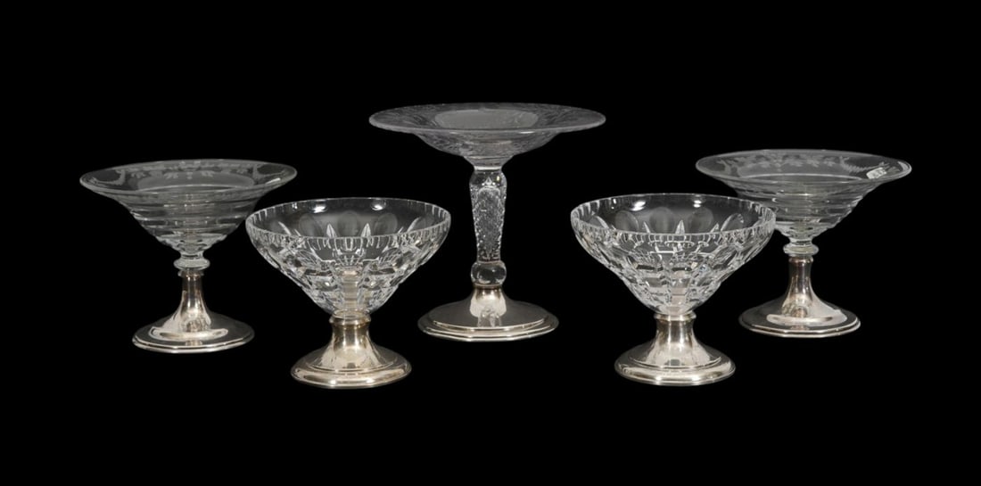 5 Antique Signed Hawkes Glass Compotes, Sterling Mounts, 5 1/4"h x 7"w (1 of 13)