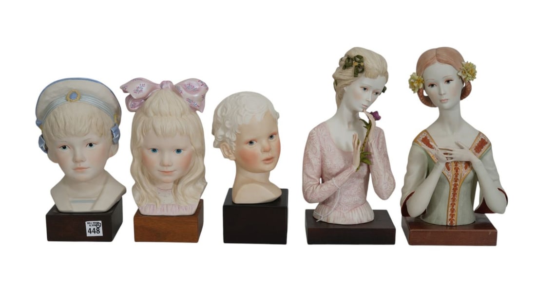 5 Cybis Porcelain Busts on Wooden Stands, 2 Boys & 3 Girls, Tallest 13"h x 7"w x 5"d (1 of 10)