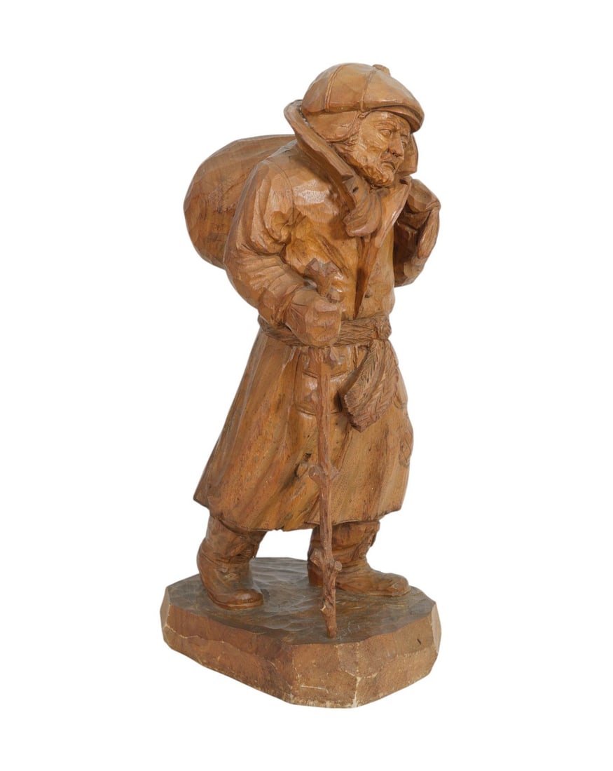 Carved Wood Sculpture of a Vagabond, Atelier Marcel Guay, St. Jean Pont Joli, 23"h x 12"w x 9"d (1 of 8)
