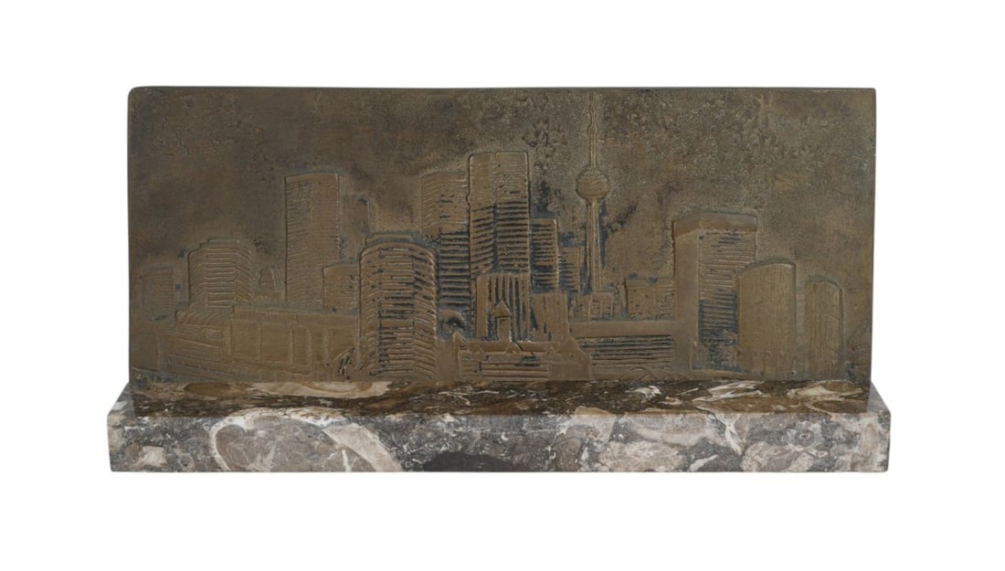 Bronze Plaque of Toronto Skyline, Josef Petriska (Canada 1930-2015), Custom Marble Stand, Plaque 11 (1 of 6)