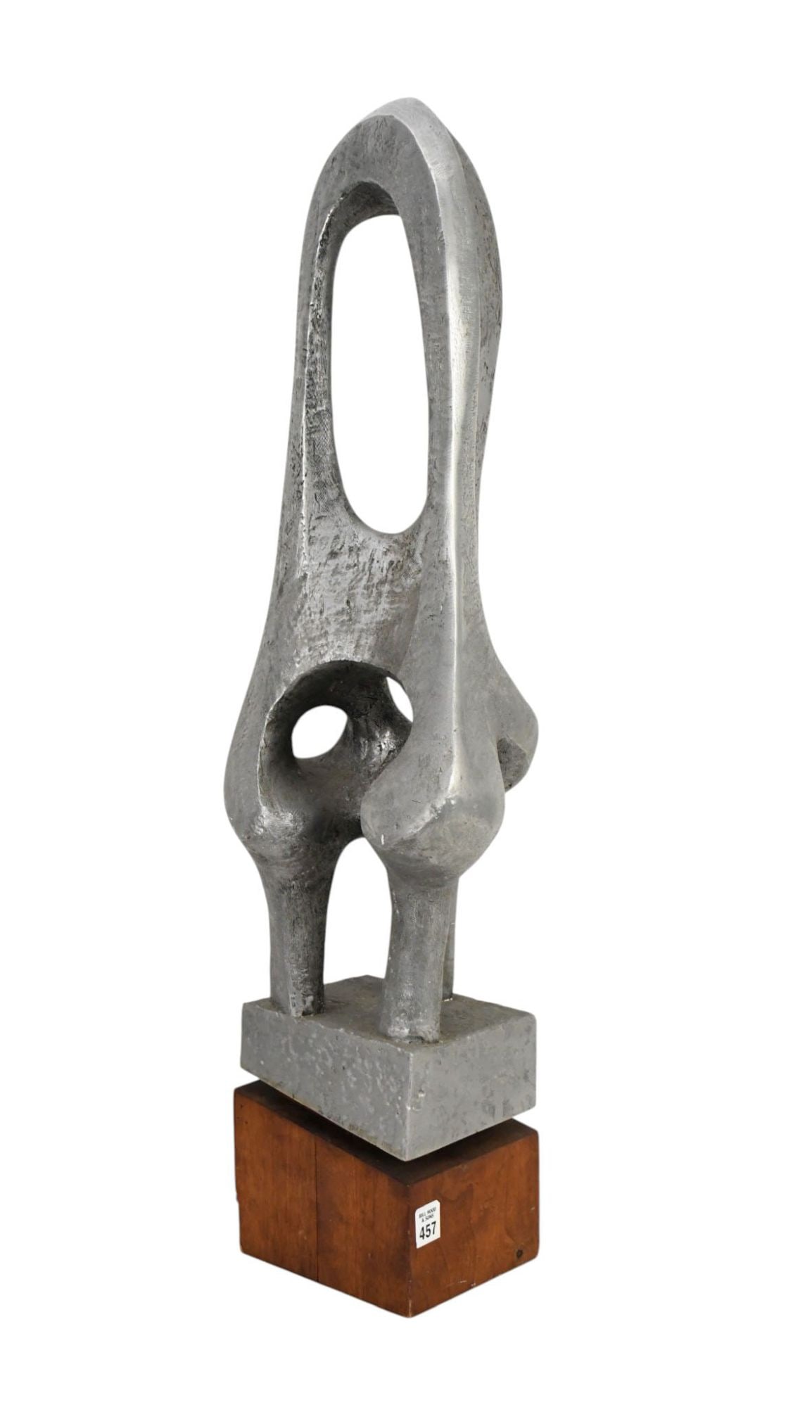 Large Abstract Iron/Steel Sculpture, Jeanneke Sundland? 1974, Wood Base, Sculpture 30"h x 12"w x: Large Abstract Iron/Steel Sculpture, Jeanneke Sundland? 1974, Wood Base, Sculpture 30"h x 12"w x 10"d
