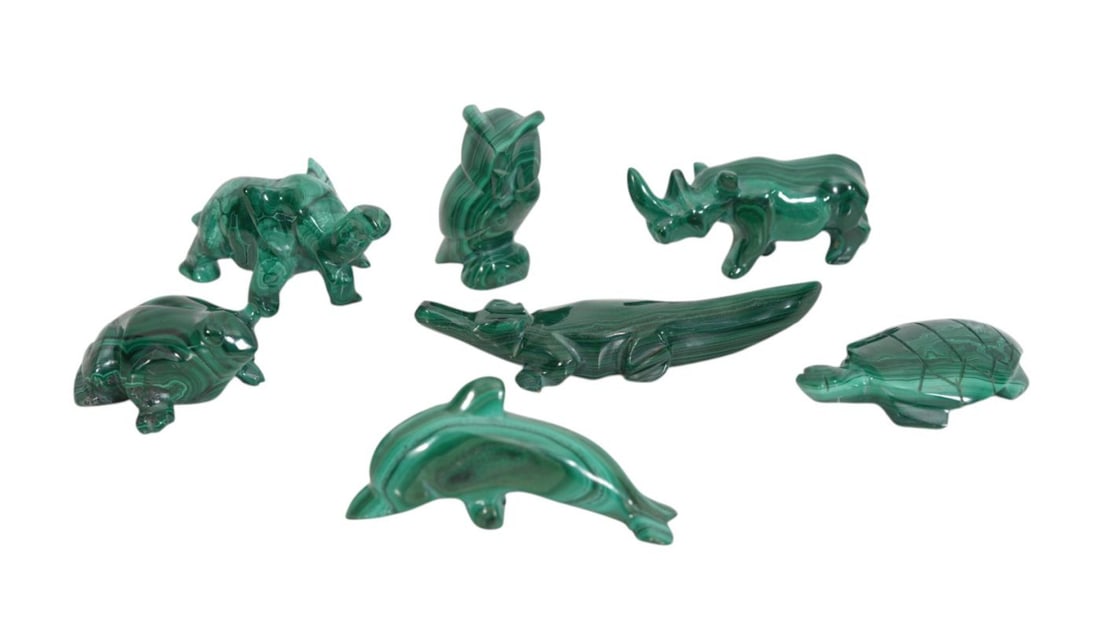 7 Malachite Animal Figures, Tallest 2"h, Widest 4"L (1 of 4)