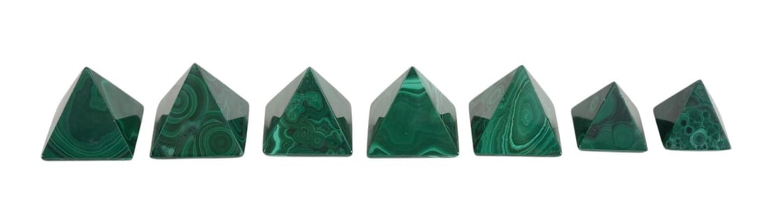 7 Malachite Pyramids, Largest 1 1/2"h x 1 1/2"square (1 of 5)