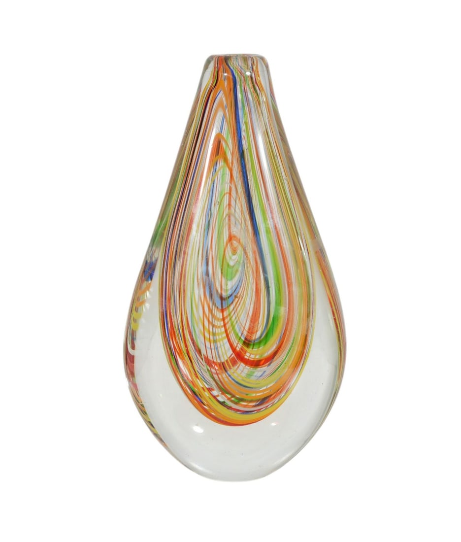 Vintage Murano Glass Vase, Teardrop Shape With Multi-Color Swirl Design, 12 1/4"h x 7"w x 4"d: Vintage Murano Glass Vase, Teardrop Shape With Multi-Color Swirl Design, 12 1/4"h x 7"w x 4"d