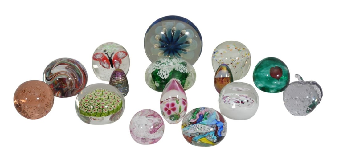 15 Art Glass Paperweights, Signed, Some Incl. Murano, Caithness Scotland and Elkhart Studios: 15 Art Glass Paperweights, Signed, Some Incl. Murano, Caithness Scotland and Elkhart Studios
