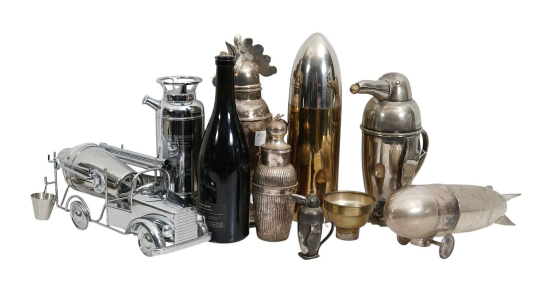9 pcs. Barware, Godinger Fire Truck Thirst Extinguisher Bar Set 10"h, Vintage Penguin Cocktail (1 of 14)