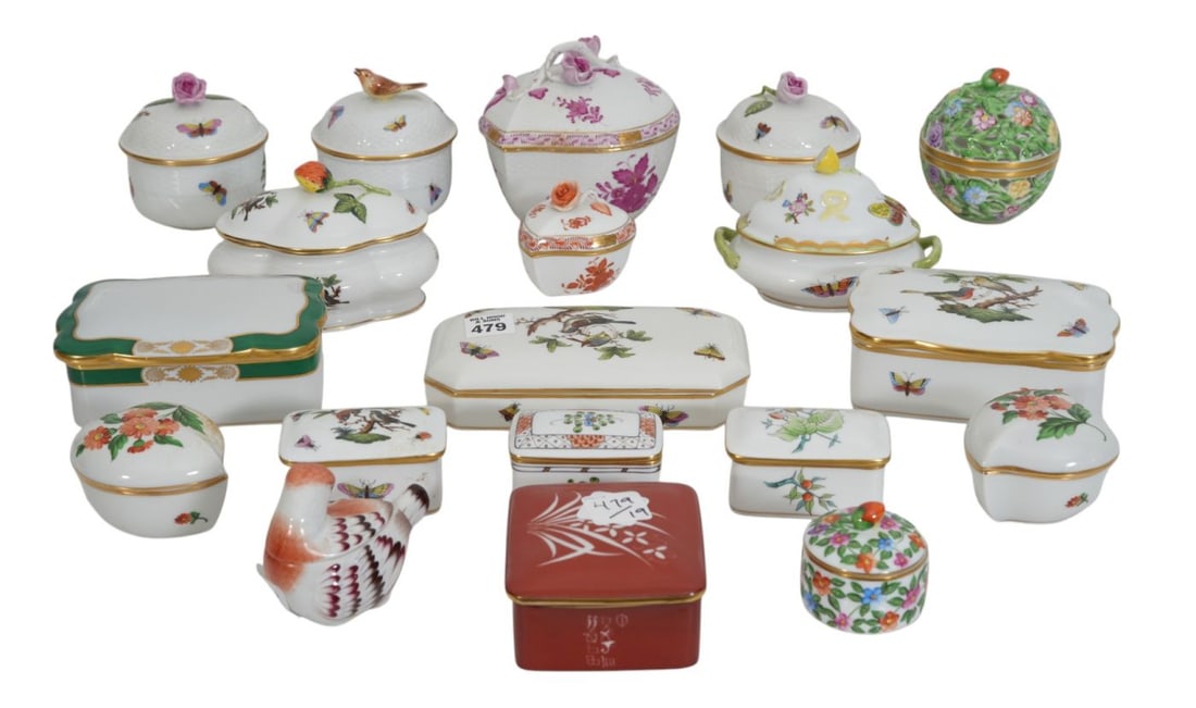 19 Pcs. Herend Collection Assorted Covered Dresser & Trinket Boxes, Largest 4 1/2"h x 5"w (1 of 11)