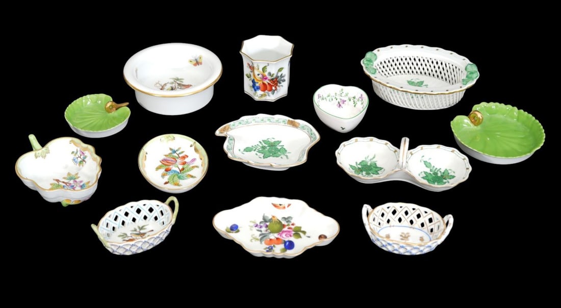 13 Pcs. Herend, Small Pin Trays & Baskets, Largest 2 1/2"h x 2 1/2"w (1 of 13)