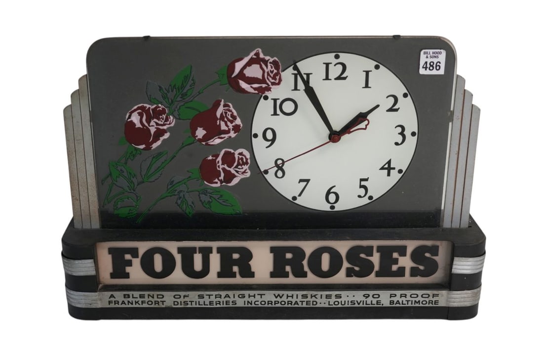 Vintage Four Roses Whiskies Illuminated Clock, 12"h x 18"w x 4"d (1 of 9)