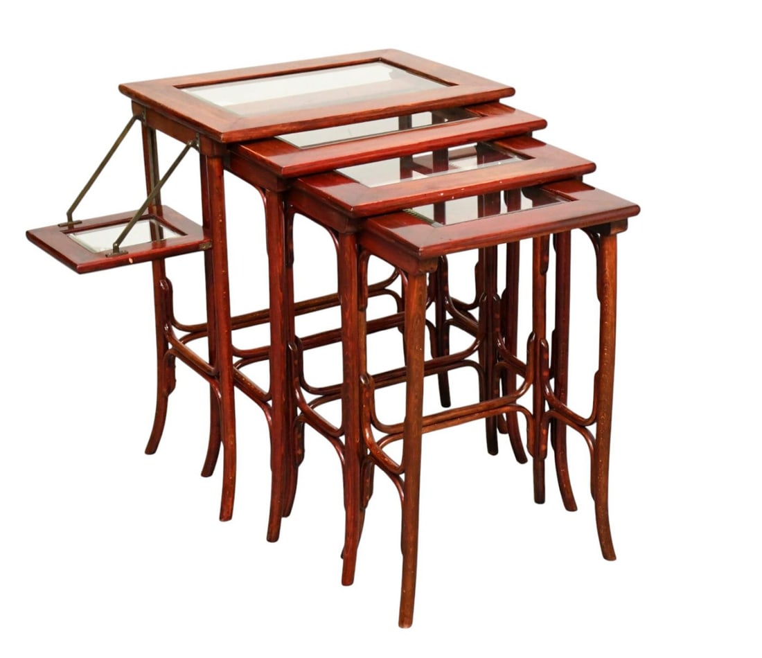 Nest of 4 Tables, Ends Raise to Extend Sides, Tallest one with Drop Ends (28"h x 22"w x 16"d) (1 of 8)