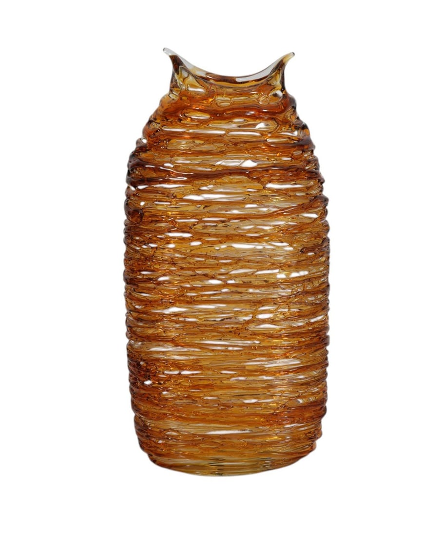 Murano Italian Art Glass Vase, Amber Caning Threaded Spiral Applied to Outside (1 of 9)