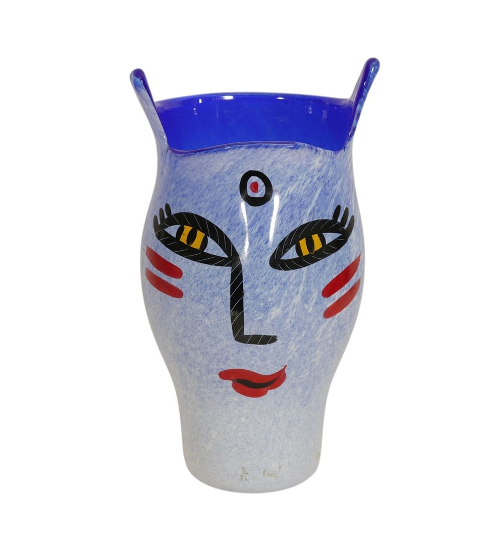 Kosta Boda Blue Face Vase, Ulrica Faux Hydman_Yallien, 10 1/2"h x 6"d (1 of 7)