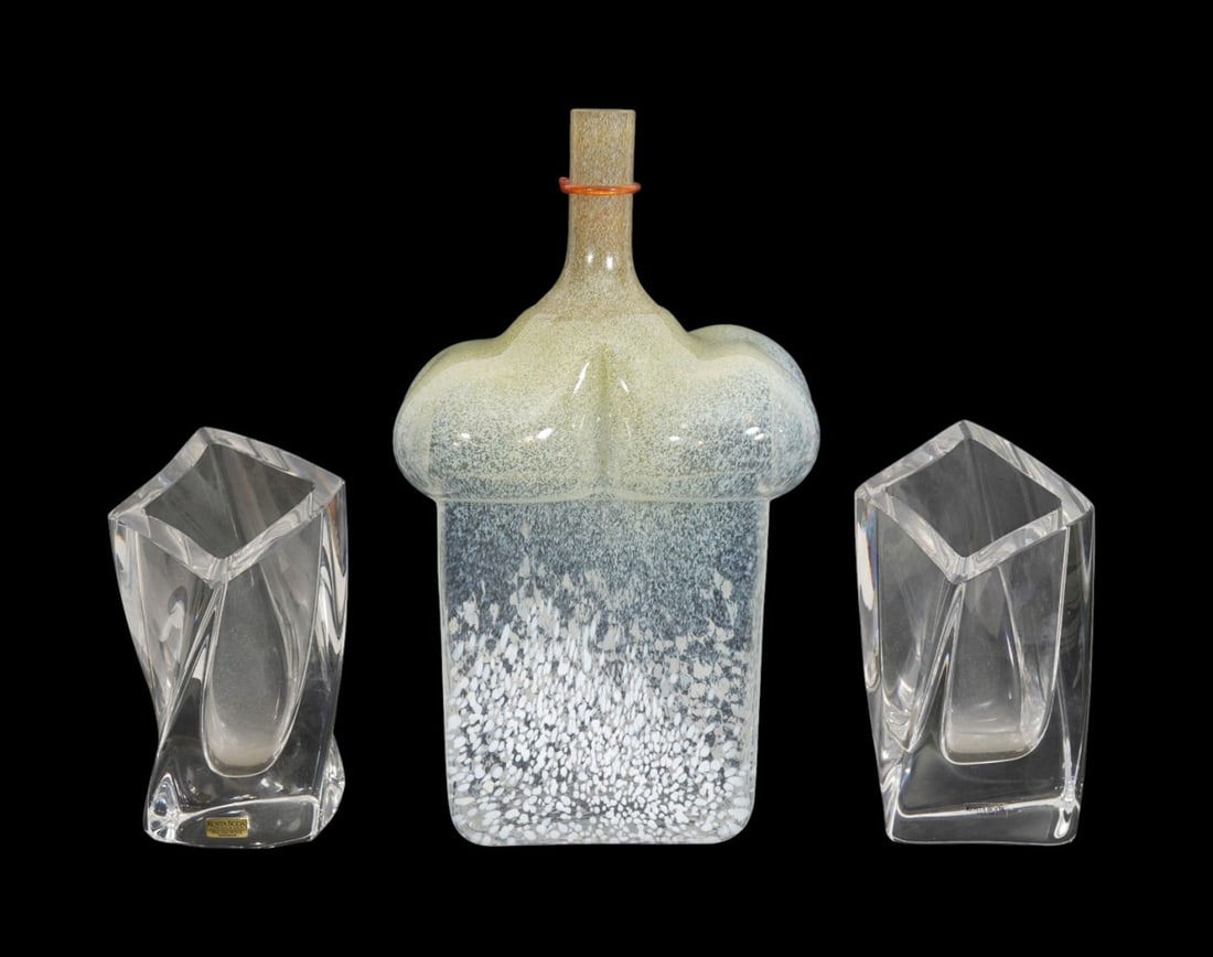 Pair Kosta Boda Art Glass Diamond Shape Vases AND Art Glass Bottle Neck Vase, Signed Bertil Vallien (1 of 7)