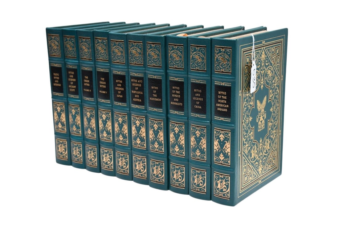 Eastern Press "Myths and Legends" 10 Volume Book Collector's Set, Featuring Cultural Folklore,: Eastern Press "Myths and Legends" 10 Volume Book Collector's Set, Featuring Cultural Folklore, Leather Bindings, Gold Embossed and Silk Moire' End leaves with Permanently Bound-In Silk Ribbon Page Mar