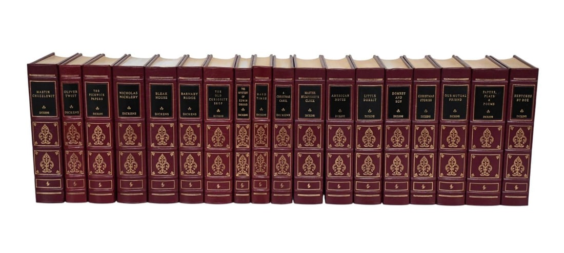 Eastern Press "Charles Dickens" 18 Books, Leather Bindings, Gold Embossed and Silk Moire' End leaves (1 of 5)