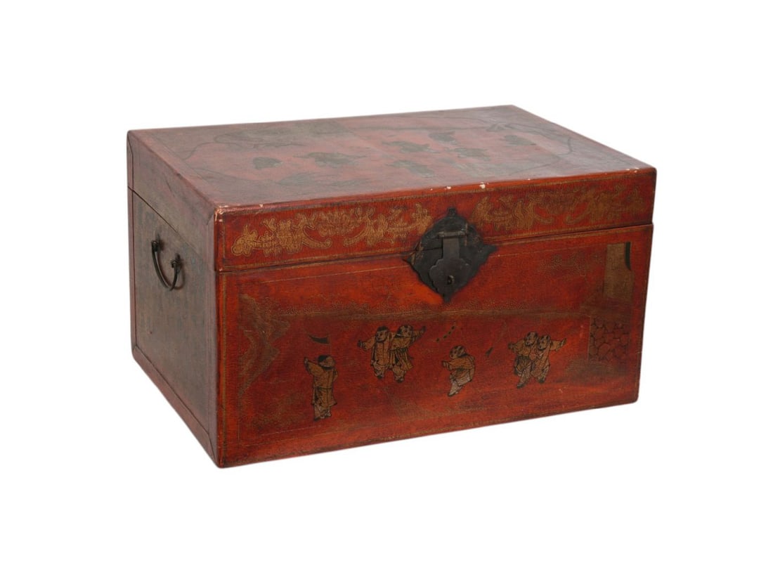 Small Chinese Trunk with Red Lacquer, 13 1/2"h x 16"w (1 of 10)