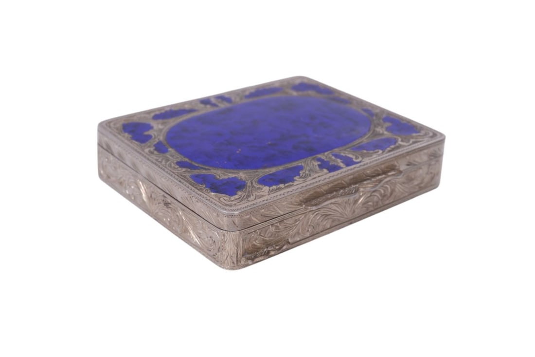 Vintage Italian Compact "800" Silver & Blue Enameling on Top Surface, Italian with Gold Wash (1 of 6)