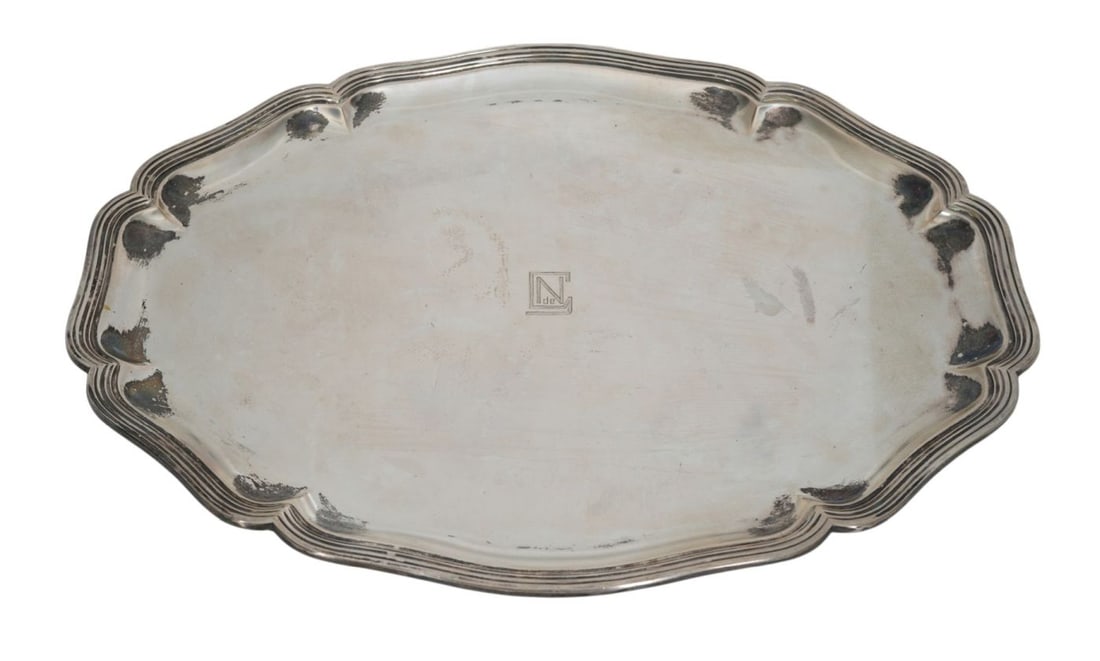 German Bruckmann Sohne 800 Silver Scalloped Edge Platter. 40ozts 18.5" x 14.5": German Bruckmann Sohne 800 Silver Scalloped Edge Platter. 40ozts 18.5" x 14.5"
