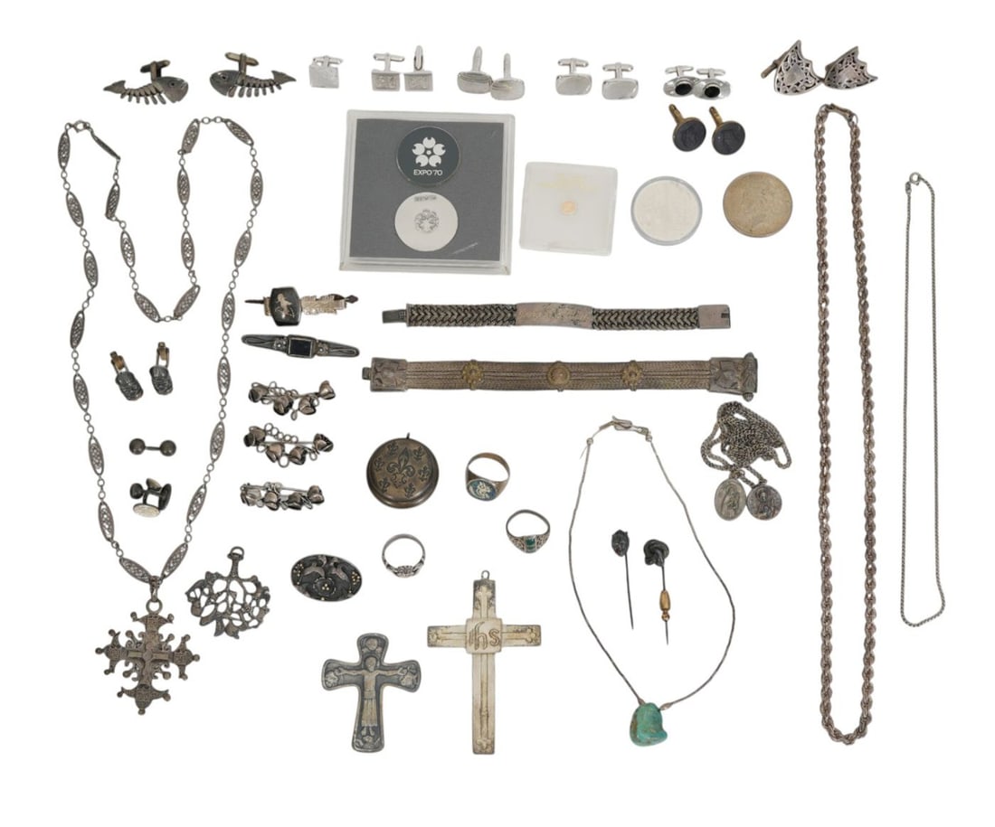 Sterling Silver & 800 Silver Jewelry And Coin Lot. 14K Miniature American eagle, Expo 70 Silver (1 of 15)