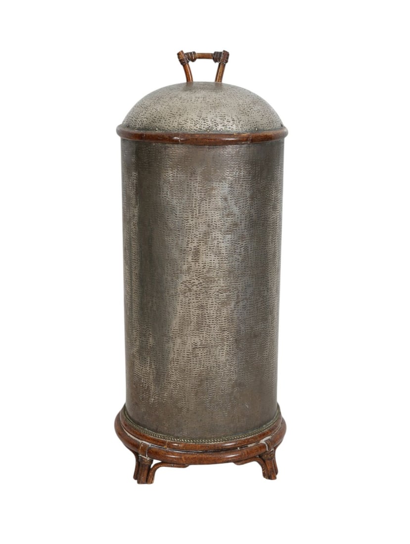 Maitland Smith Bamboo Style Metal Container with Brown Felt Interior, 21"h x 9"dia (1 of 9)