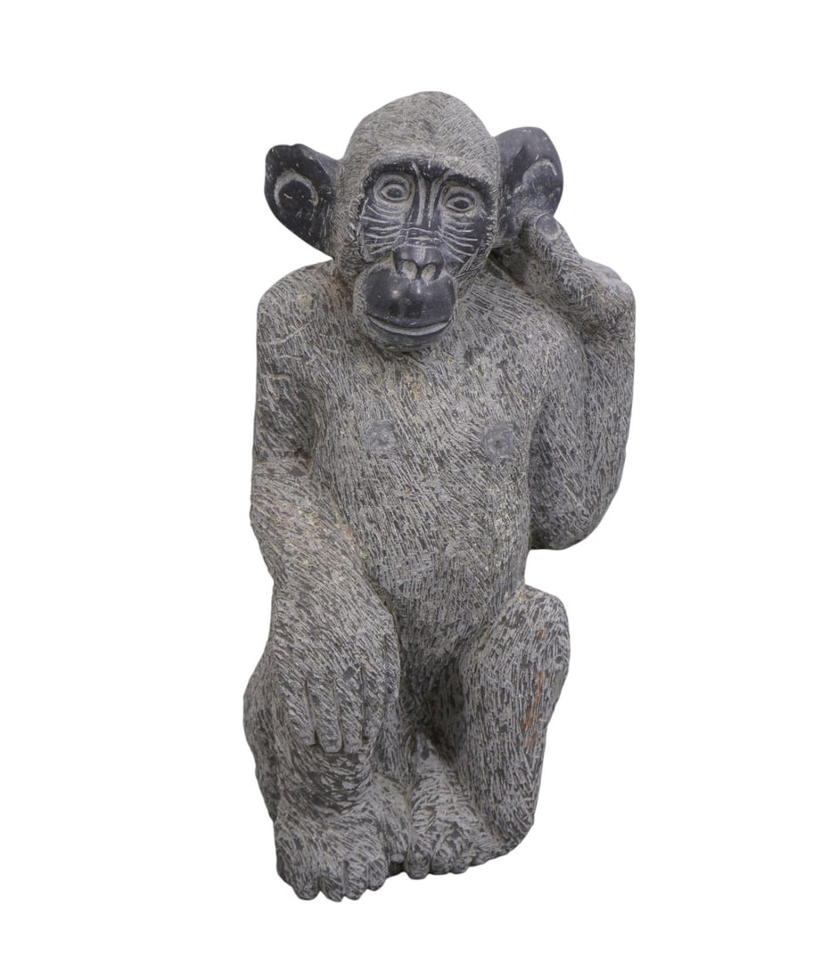 "Listening" Gray Stone Monkey, 25"h x 12"w: "Listening" Gray Stone Monkey, 25"h x 12"w