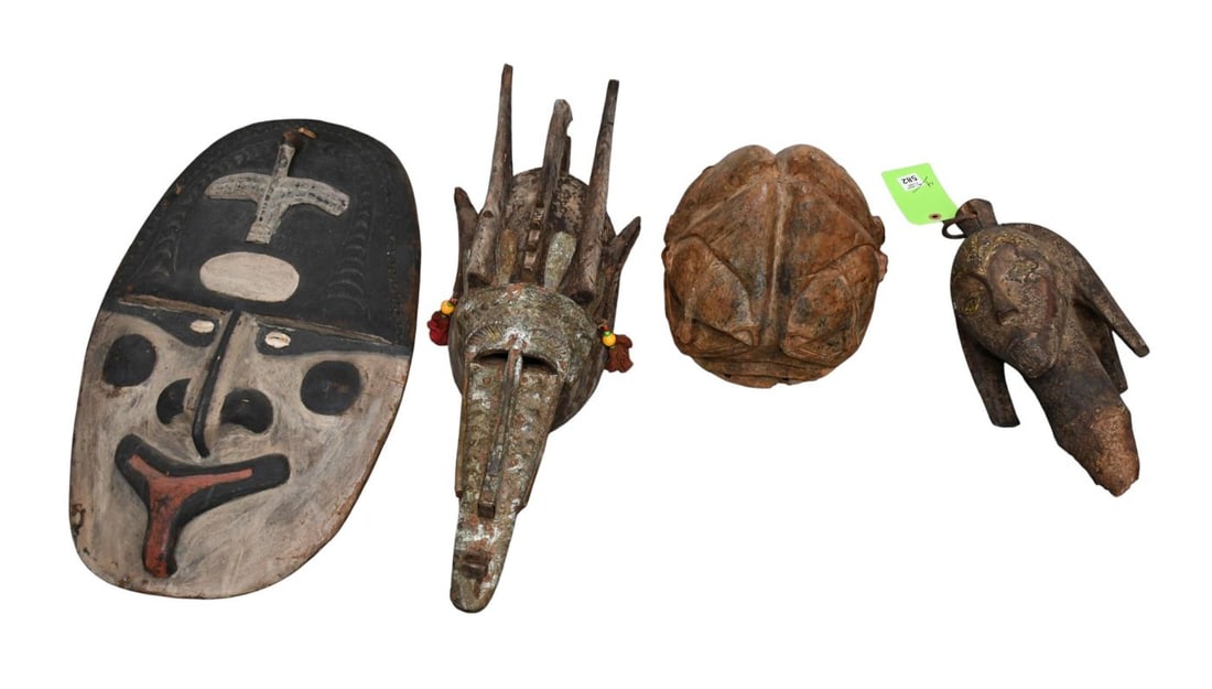 4 Assorted African Masks, 24"h x 8"w: 4 Assorted African Masks, 24"h x 8"w