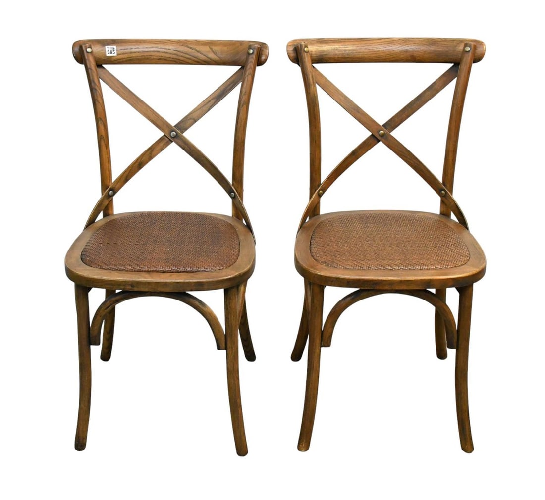Pair Vintage Bentwood Style Side Chairs with Woven Seats (1 of 4)
