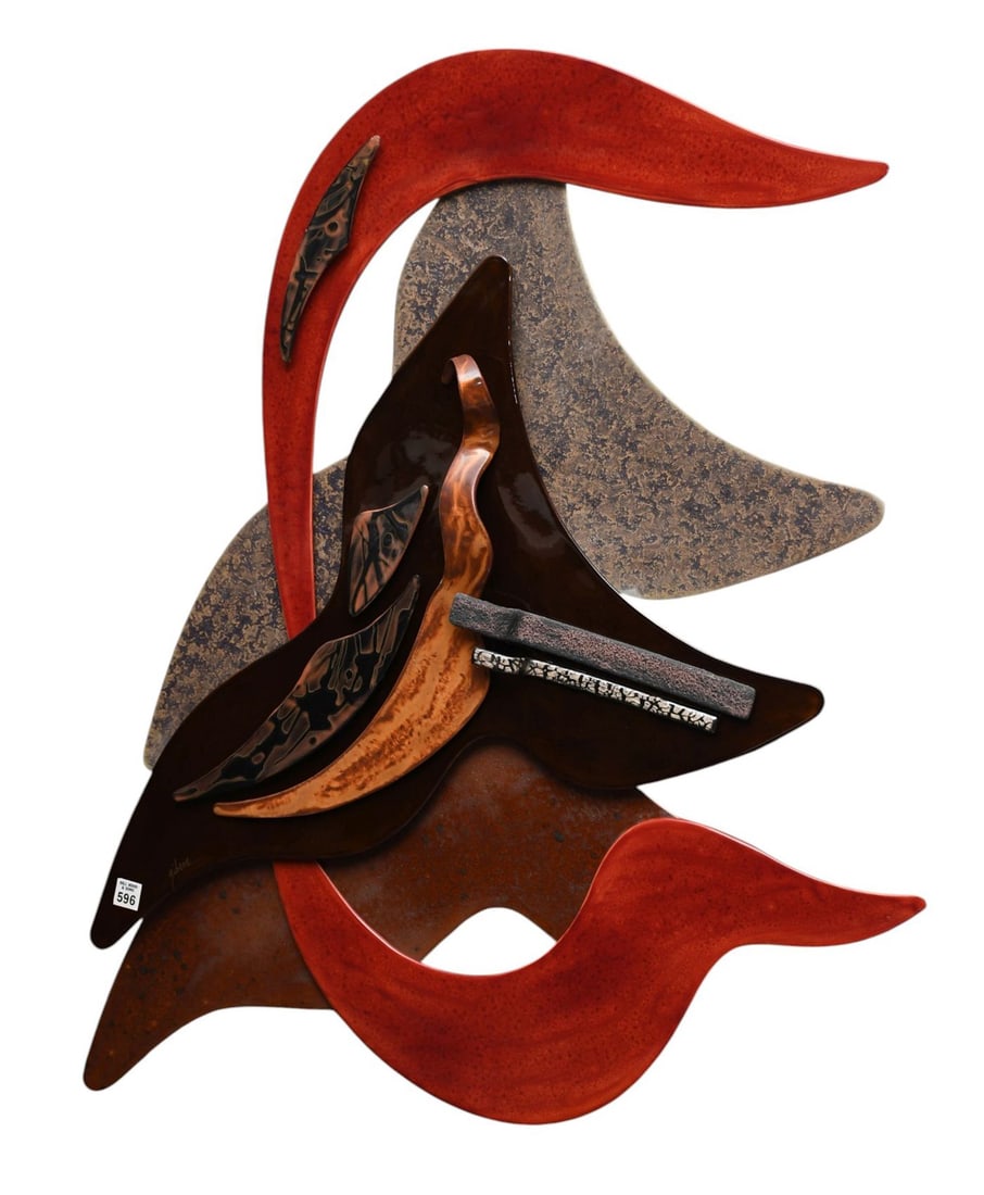 Abstract Ceramic Wall Sculpture By Alan Gibson, Reddish Tones, 37 1/2"h x 32"w x 3 1/2"d (1 of 4)