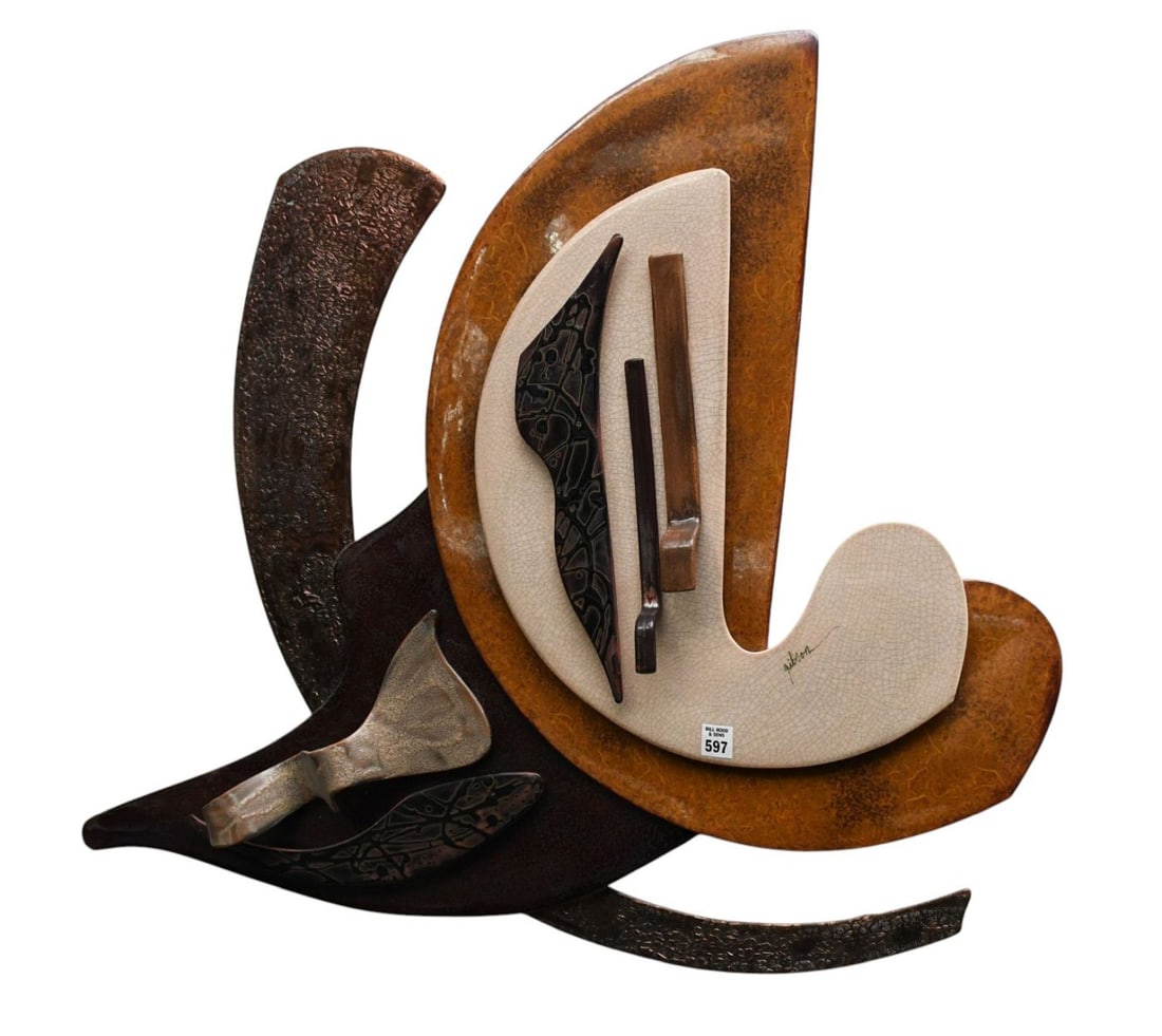 Abstract Ceramic Wall Sculpture by Alan Gibson, Browns/Tans, 31"h x 36"w x 3 1/2"d (1 of 4)