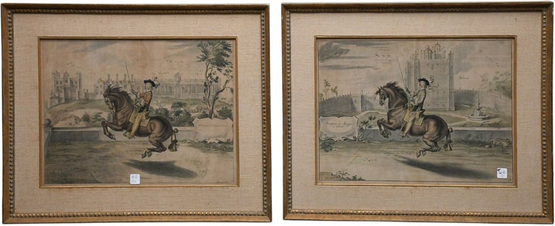 Pair Antique Engravings, "Monseigneur le Marguis a Cheval", Abraham van Diepenbeeck: Pair Antique Engravings, "Monseigneur le Marguis a Cheval", Abraham van Diepenbeeck