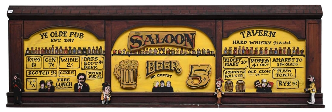 Wood Folk Art Dimensional Sign 1994, Ye Old Pub Saloon Tavern, Harry Claubach Signed on Back, 23 (1 of 7)