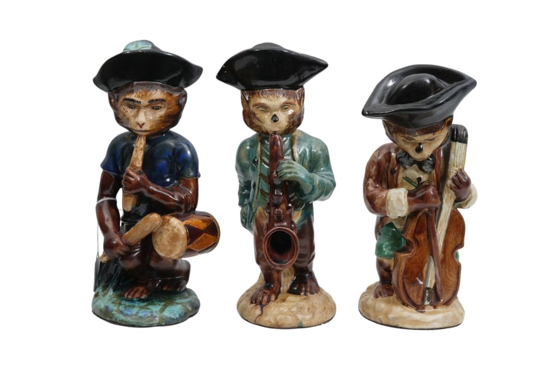 3 Ceramic Monkeys With Instruments, 12"h x 5"w (1 of 5)