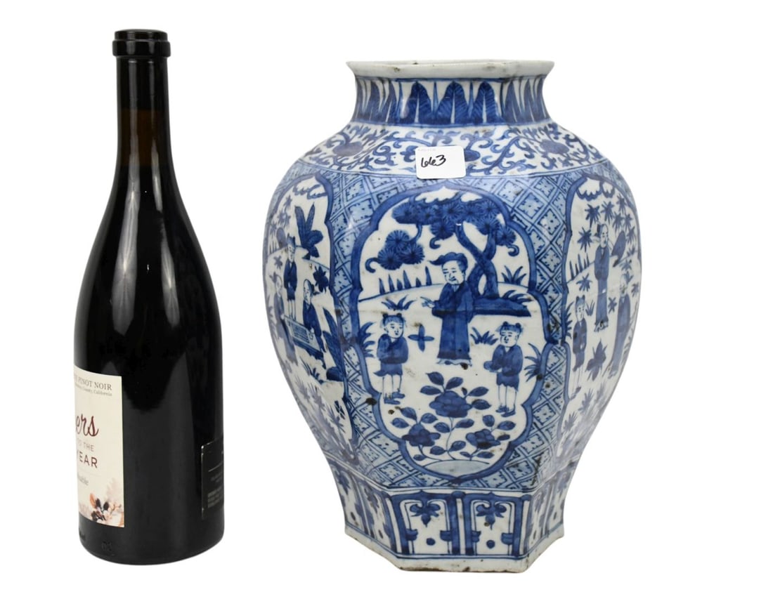 Chinese Porcelain Hexagonal Vase, Blue on White Ground,11" h x 9"w (1 of 5)