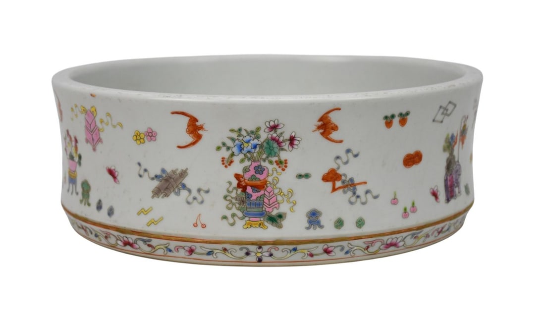 Chinese Porcelain Shallow Bowl Famille Rose, 3 1/2"h x 9 3/4"w (1 of 6)