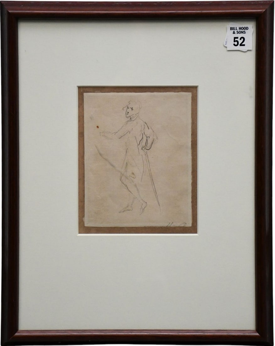 Sir Joshua Reynolds pencil sketch of a man leaning on a stick, Provenance (1 of 5)