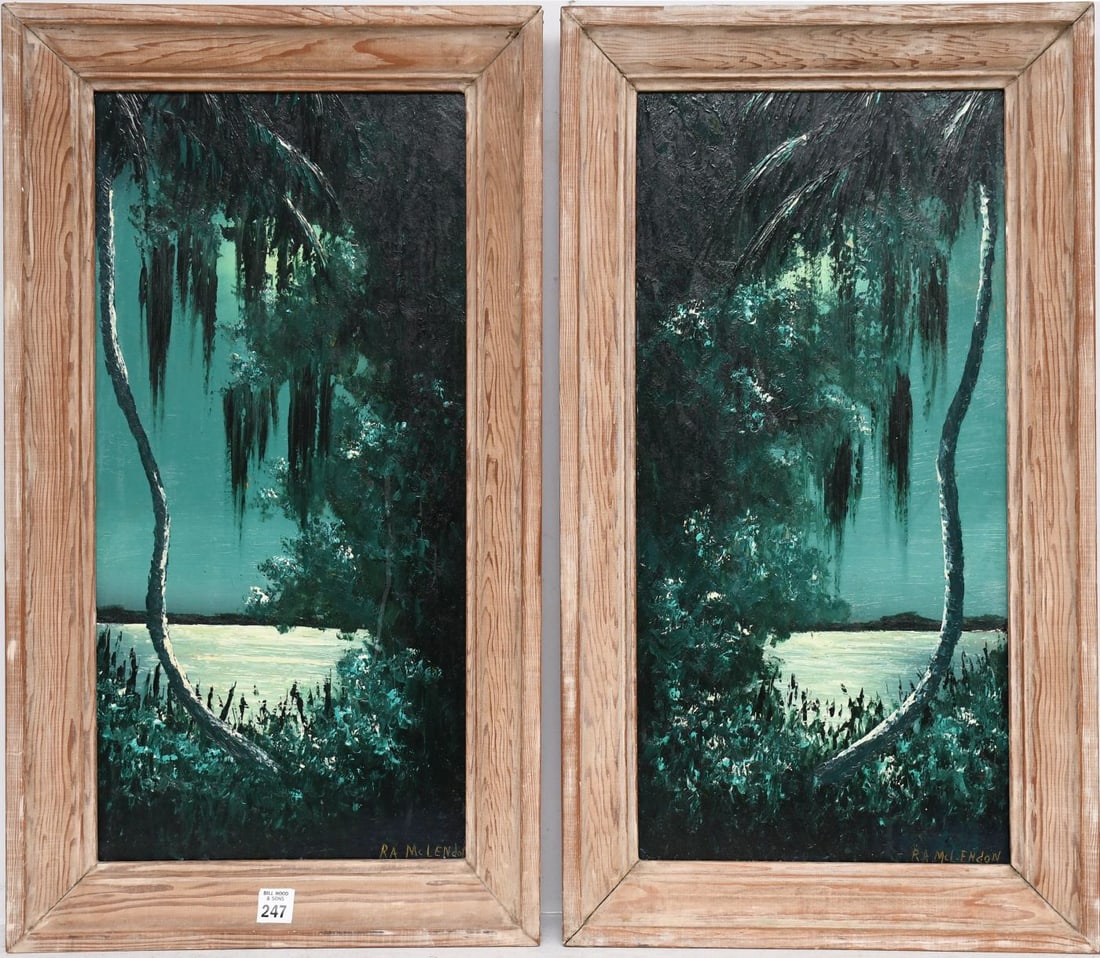 Pair of McLendon R.A. “Roy” Florida Highwaymen Moonlight Paintings on Upson (1 of 6)