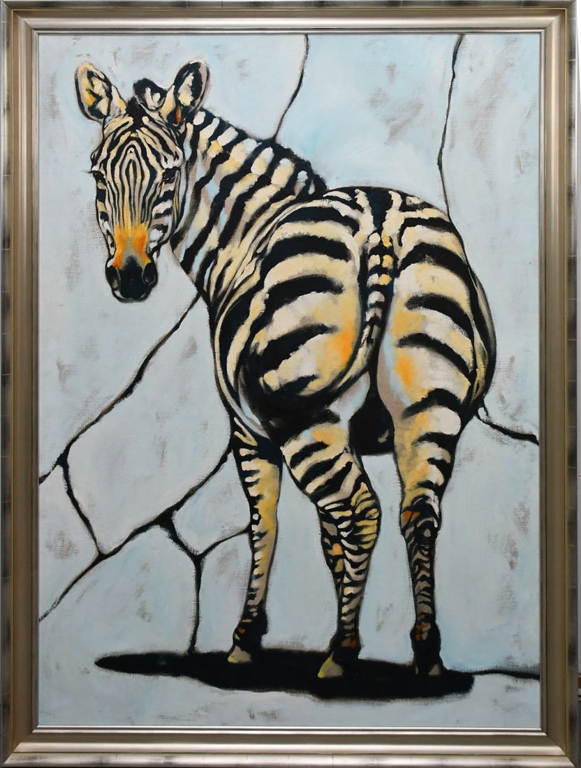 Marianne Maury Kaufmann Contemporary "Zebra" Painting, titled signed and initialed on back stretcher (1 of 7)