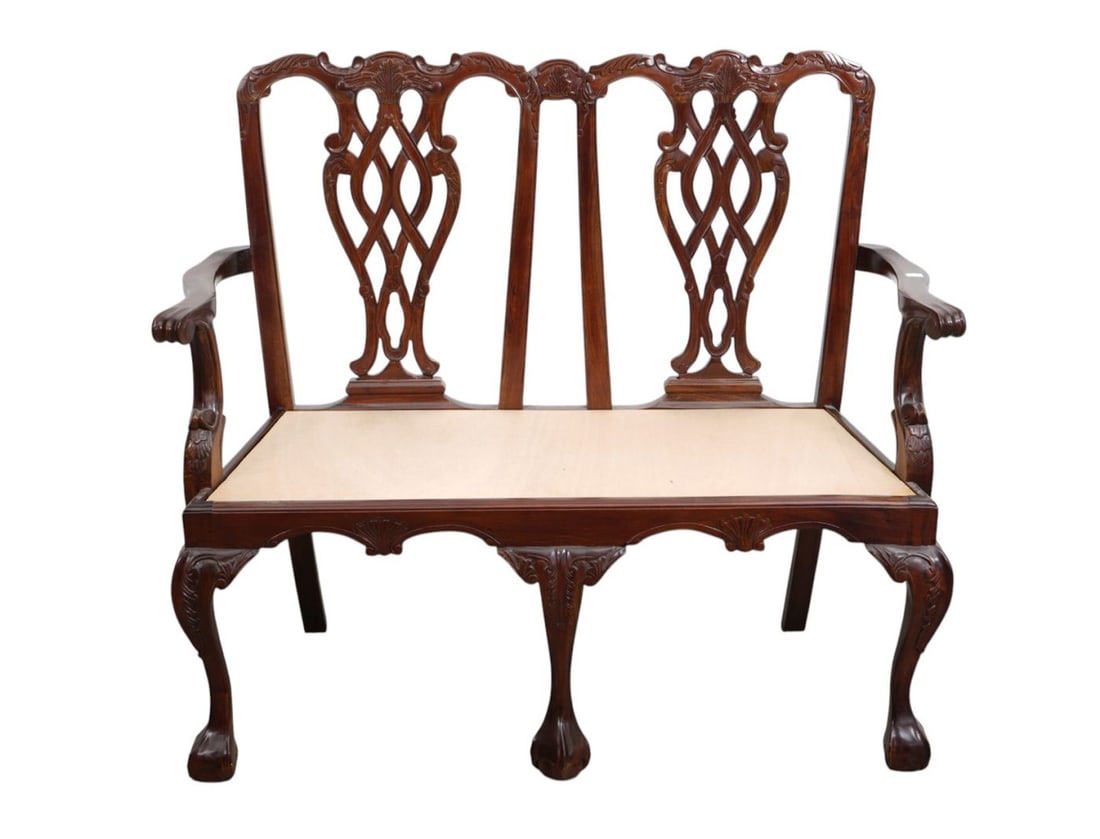 Mahogany Chippendale Style Settee, No Cushion, 39 1/2"h x 44"w x 19"d (1 of 6)