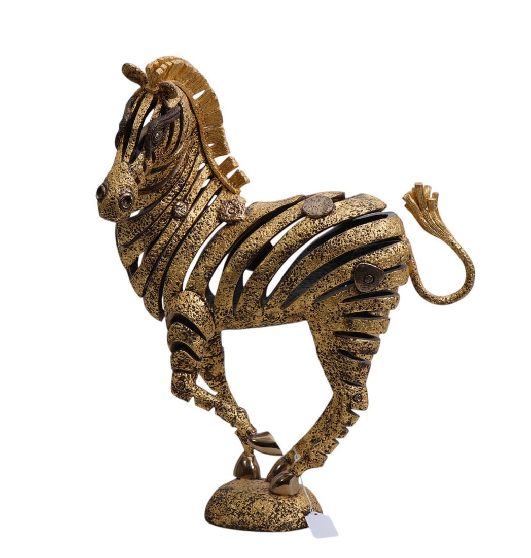 JIANG TIE FENG "Golden Zebra" Bronze Sculpture. Signed. Edition 122/225. Measures approximately 22