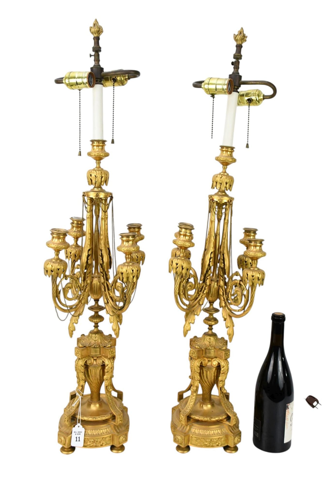 Antique French Louis XVI Style Gilt Bronze 4 Branch Candelabra Lamps, 36"h x 10"w 36"h x 10"w: Antique French Louis XVI Style Gilt Bronze 4 Branch Candelabra Lamps, 36"h x 10"w36"h x 10"w