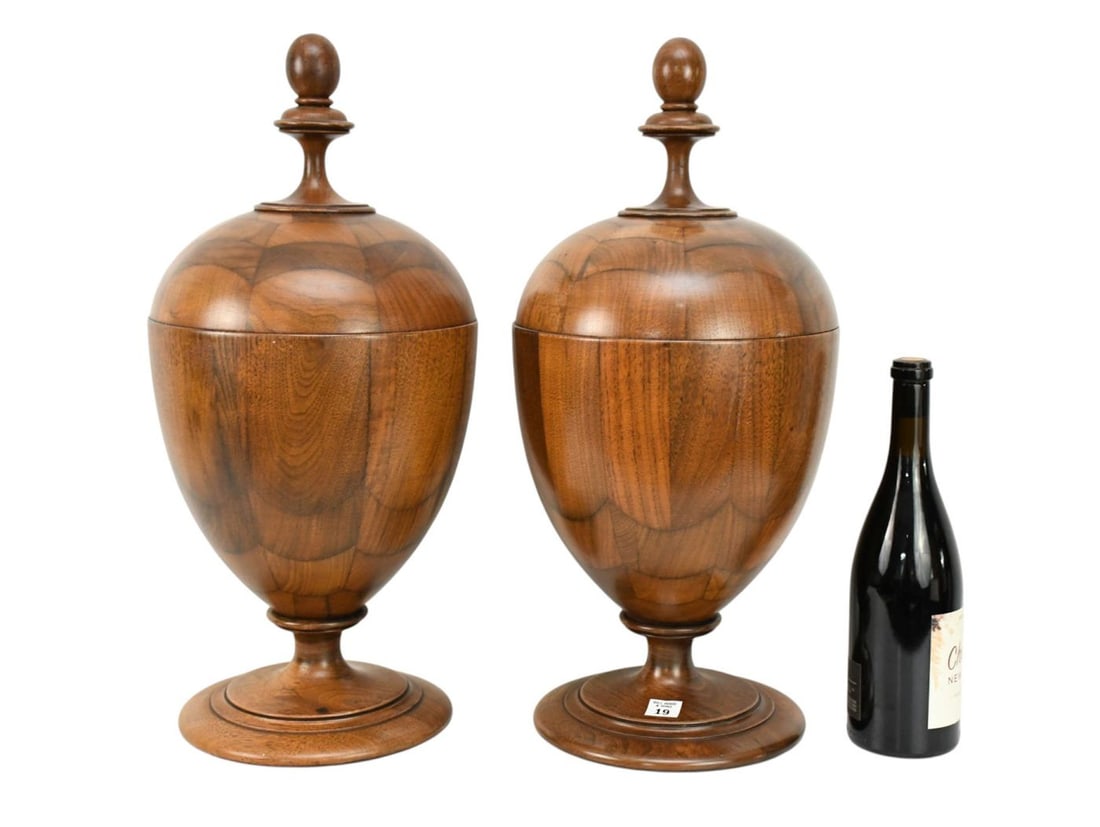 Pair Mahogany Oval Knife Boxes, Circa 1900, 21 1/2"h x 9"w (one with split) (1 of 6)