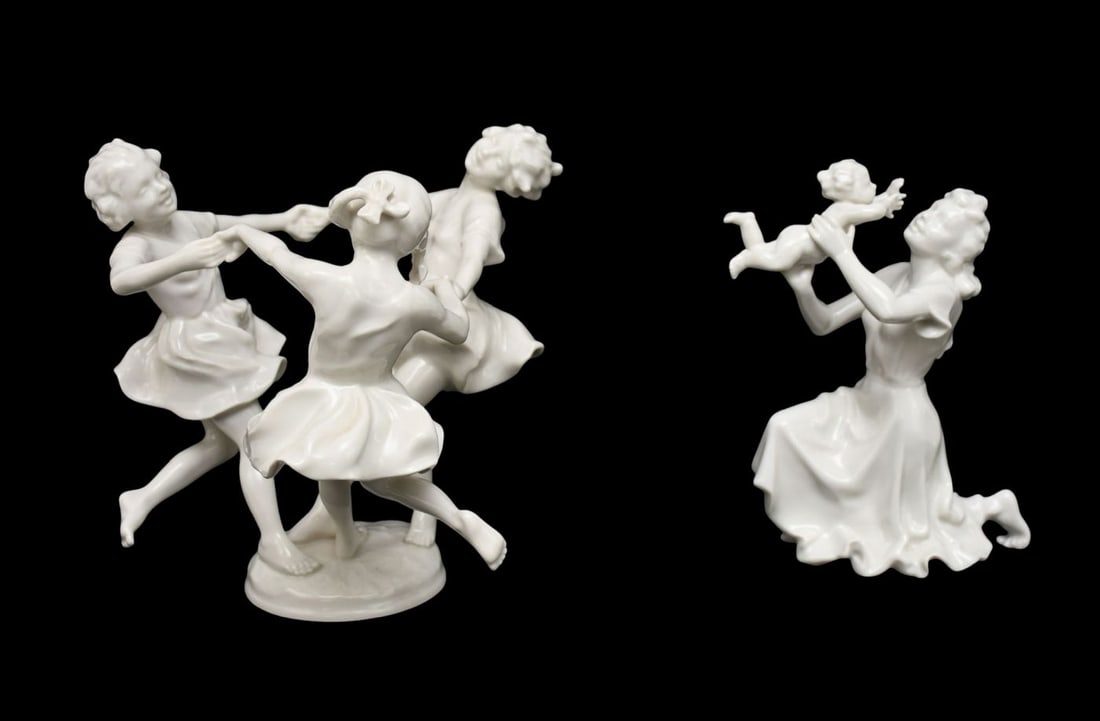 2 Blanc De Chine Hutschenreuther Porcelain Figures, Mother & Child And "Ring Around the Rosie" (9"H (1 of 7)