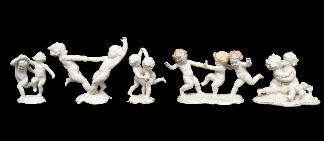 5 Blanc De Chine Hutschenreuther Cherub Figurines, Tallest 10 1/2 "H x 10"w: 5 Blanc De Chine Hutschenreuther Cherub Figurines, Tallest 10 1/2 "H x 10"w