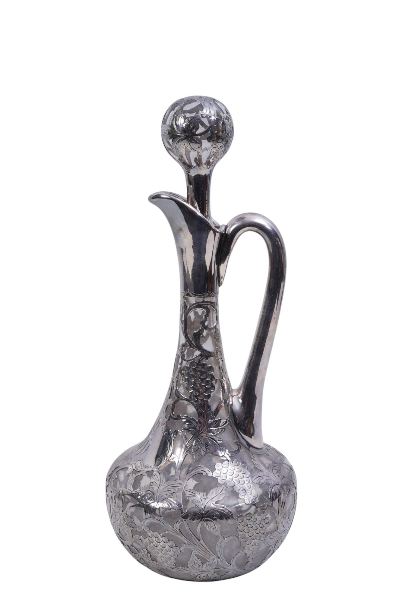 American Antique Alvin Sterling Overlay Decanter With Stopper, Beautiful Monogram, 13"h x 6"w (1 of 14)