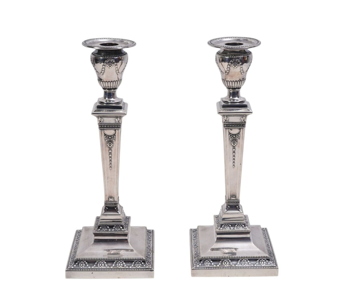 Pair Sterling Weighted Classical Candlesticks, 11 1/2"h x 4"w (1 of 9)