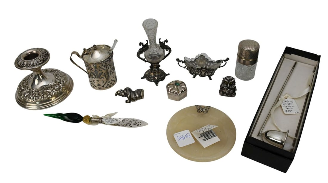 Lot of Assorted Antique Mostly Sterling Novelty Items, including, Condiment Jar, Weighted (1 of 6)