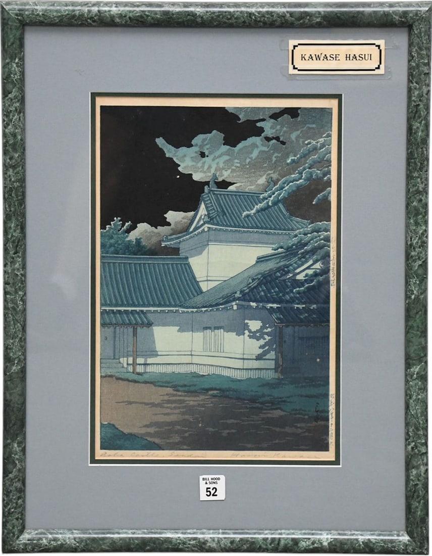 KAWASE HASUI (1883-1957) Japanese Woodblock Print, 1933- Aoba Castle in Sendai night. Signed and (1 of 9)