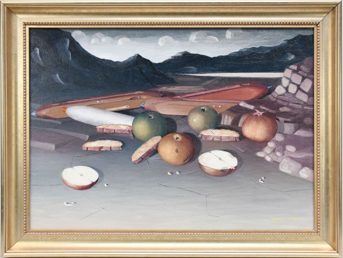 Surreal Still Life oil on canvas, signed illegibly and dated 1966. 19-1/2 x 27-1/2 inches. Overall (1 of 7)