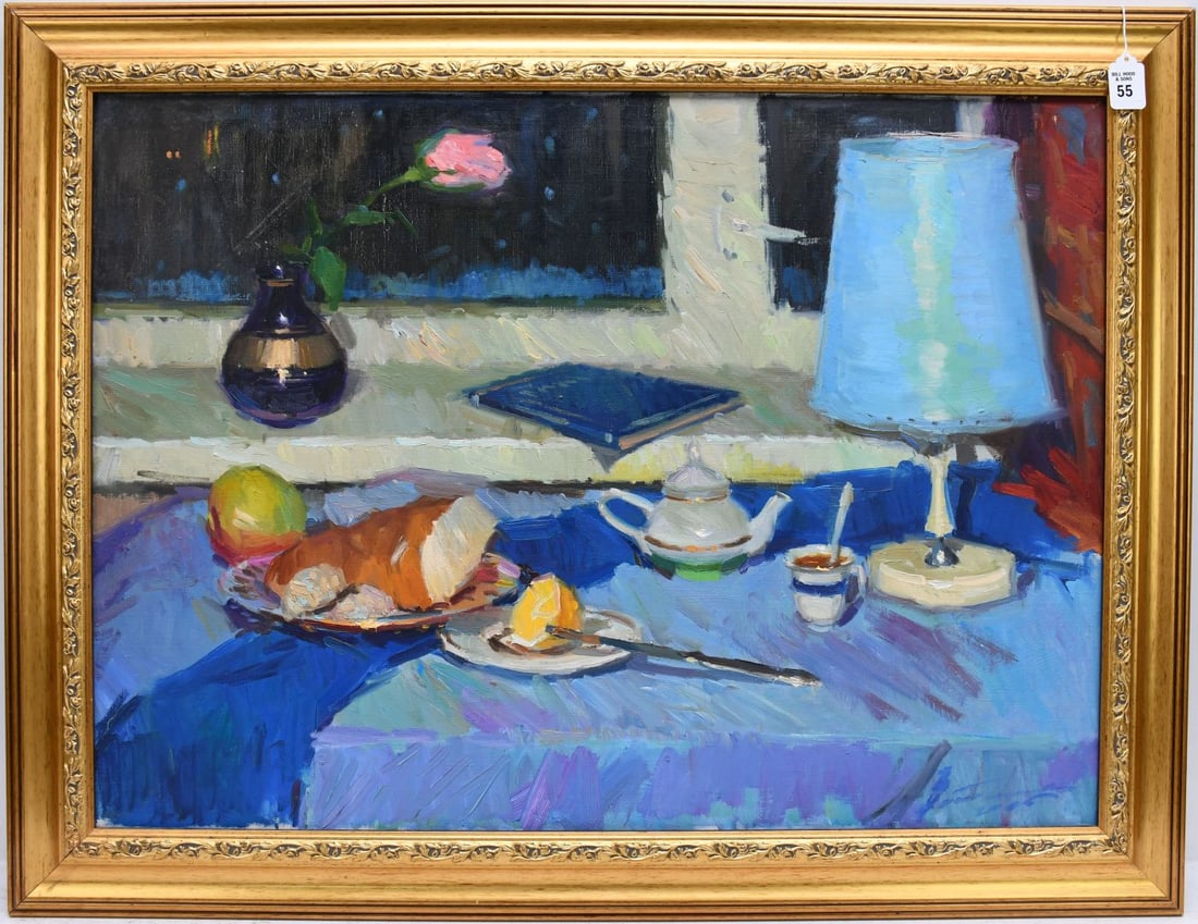 Still Life Oil on Canvas, Aleksey Voyskam is a 20th-century Russian artist, 28"h x 37" overall: Still Life Oil on Canvas, Aleksey Voyskam is a 20th-century Russian artist, 28"h x 37" overall