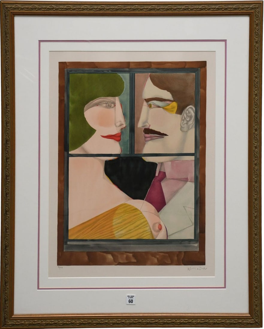 Richard Lindner collard lithograph pencil signed lower right addition 9/175 size 24 x 18 1/2 framed: Richard Lindner collard lithograph pencil signed lower right addition 9/175 size 24 x 18 1/2 framed under plexiglass on arches paper overall I’m looking there’s a few over there. You can t